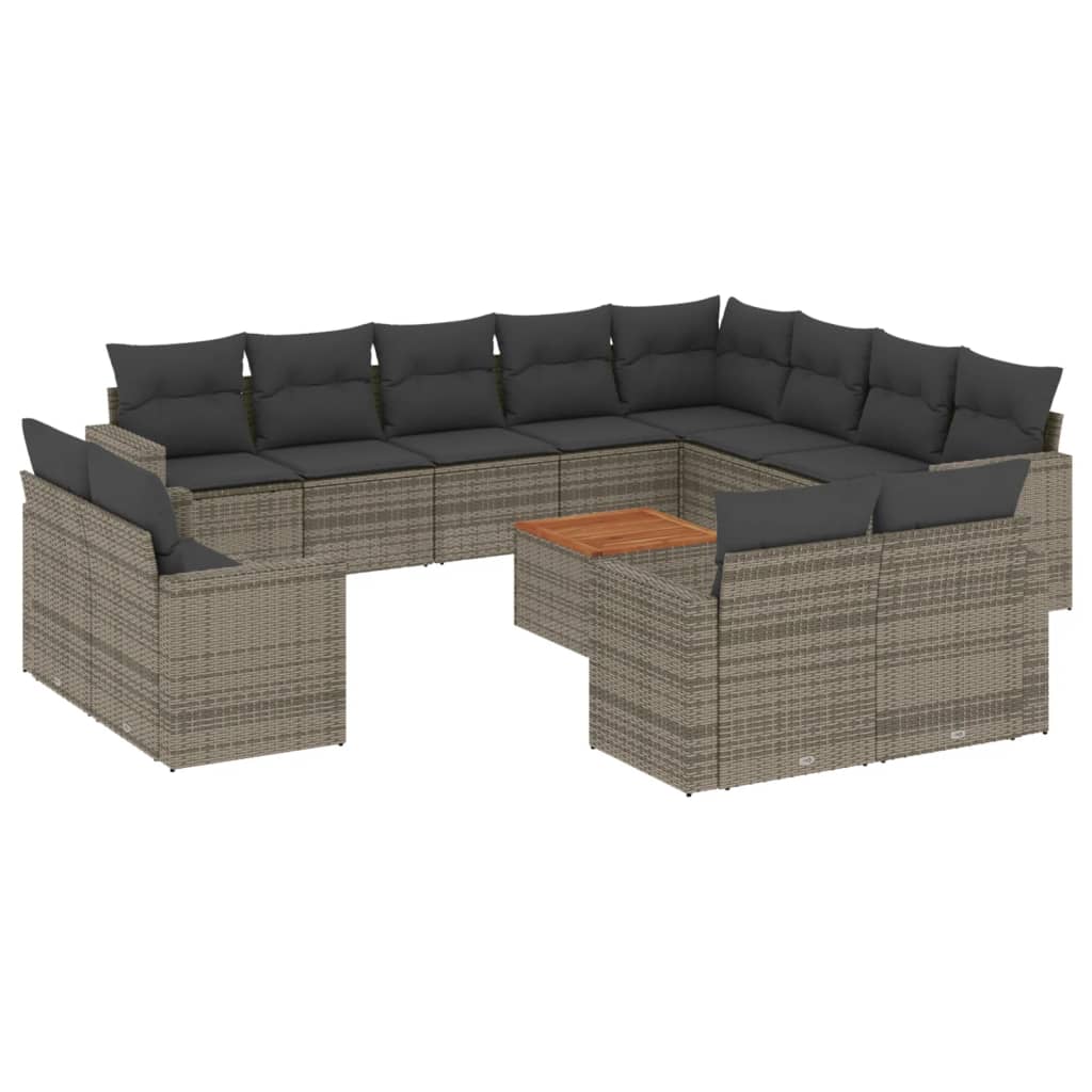 13-delige Loungeset met kussens poly rattan beige