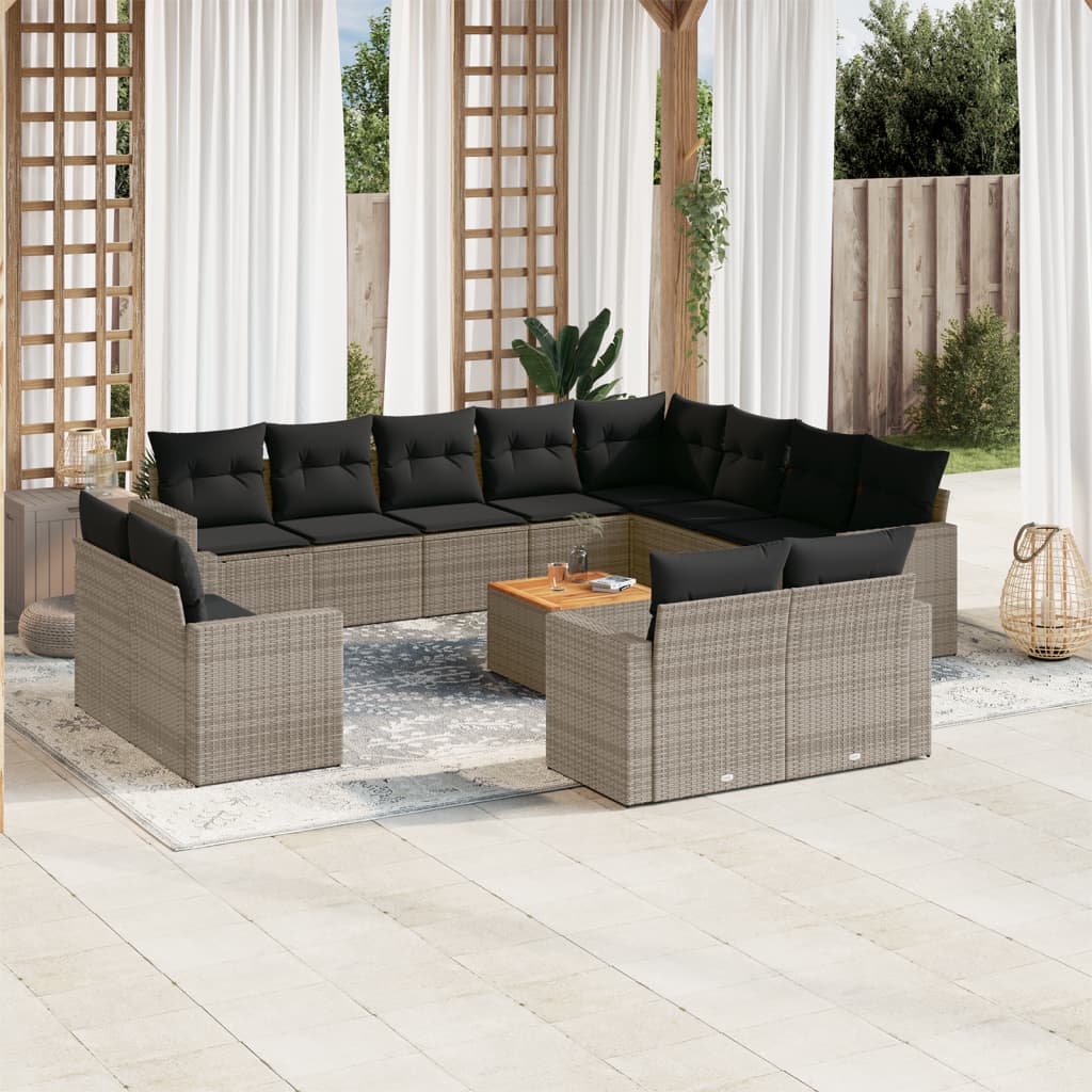 13-delige Loungeset met kussens poly rattan beige