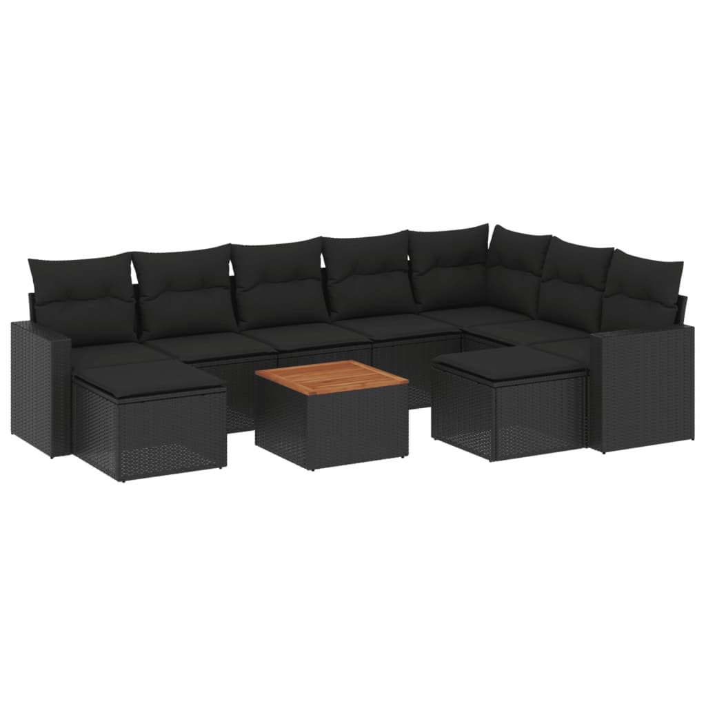 10-delige Loungeset met kussens poly rattan beige