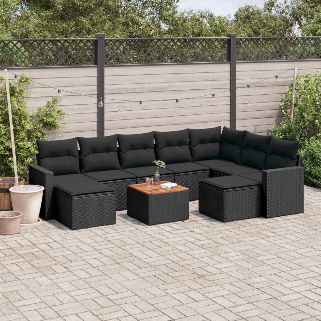 10-delige Loungeset met kussens poly rattan beige