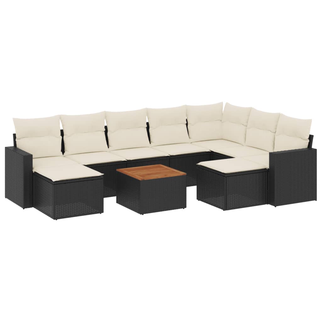 10-delige Loungeset met kussens poly rattan beige