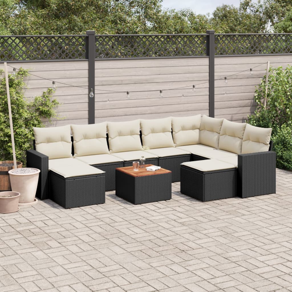 10-delige Loungeset met kussens poly rattan beige