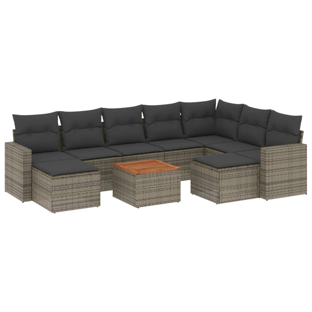 10-delige Loungeset met kussens poly rattan beige