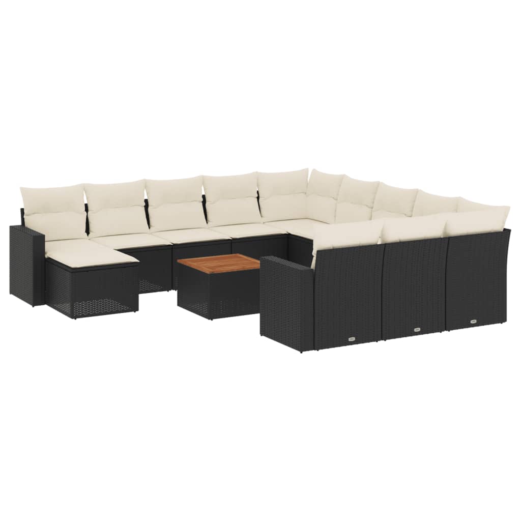 13-delige Loungeset met kussens poly rattan zwart