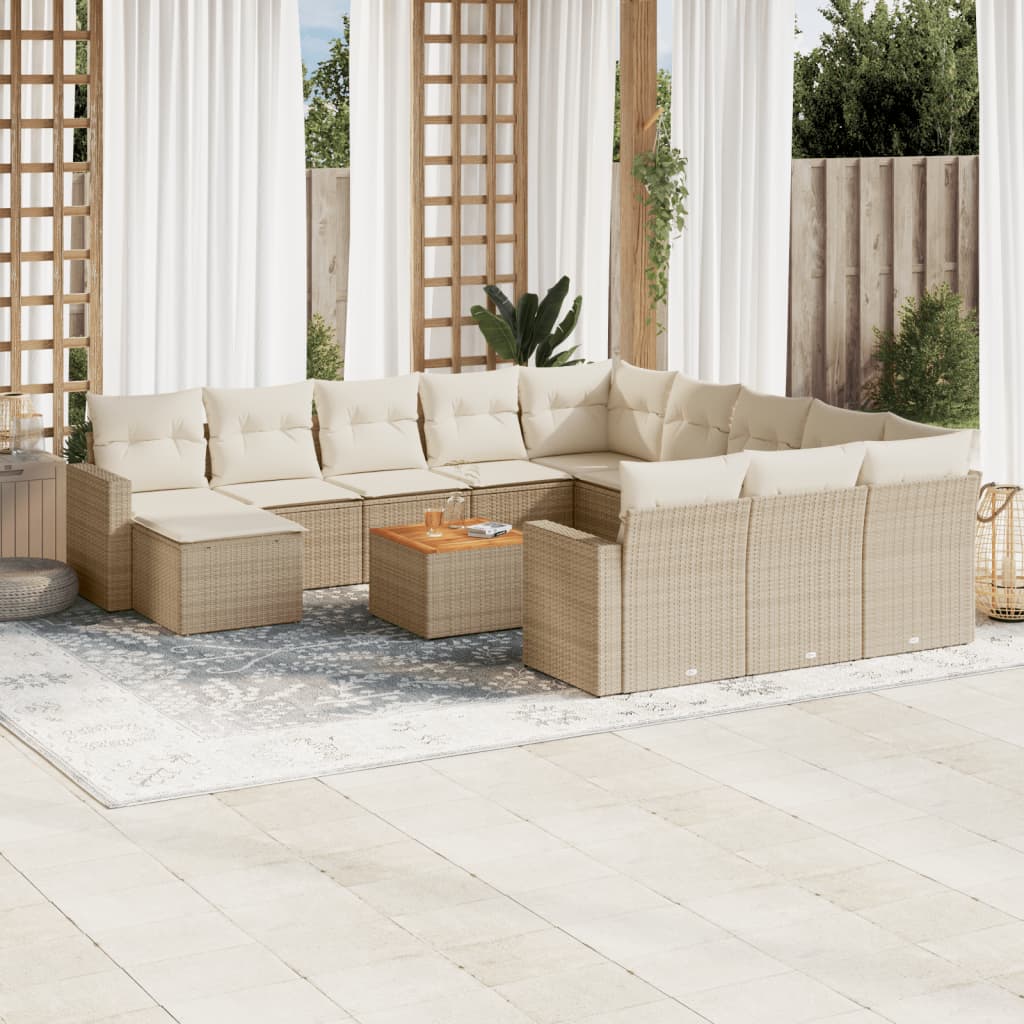 13-delige Loungeset met kussens poly rattan zwart