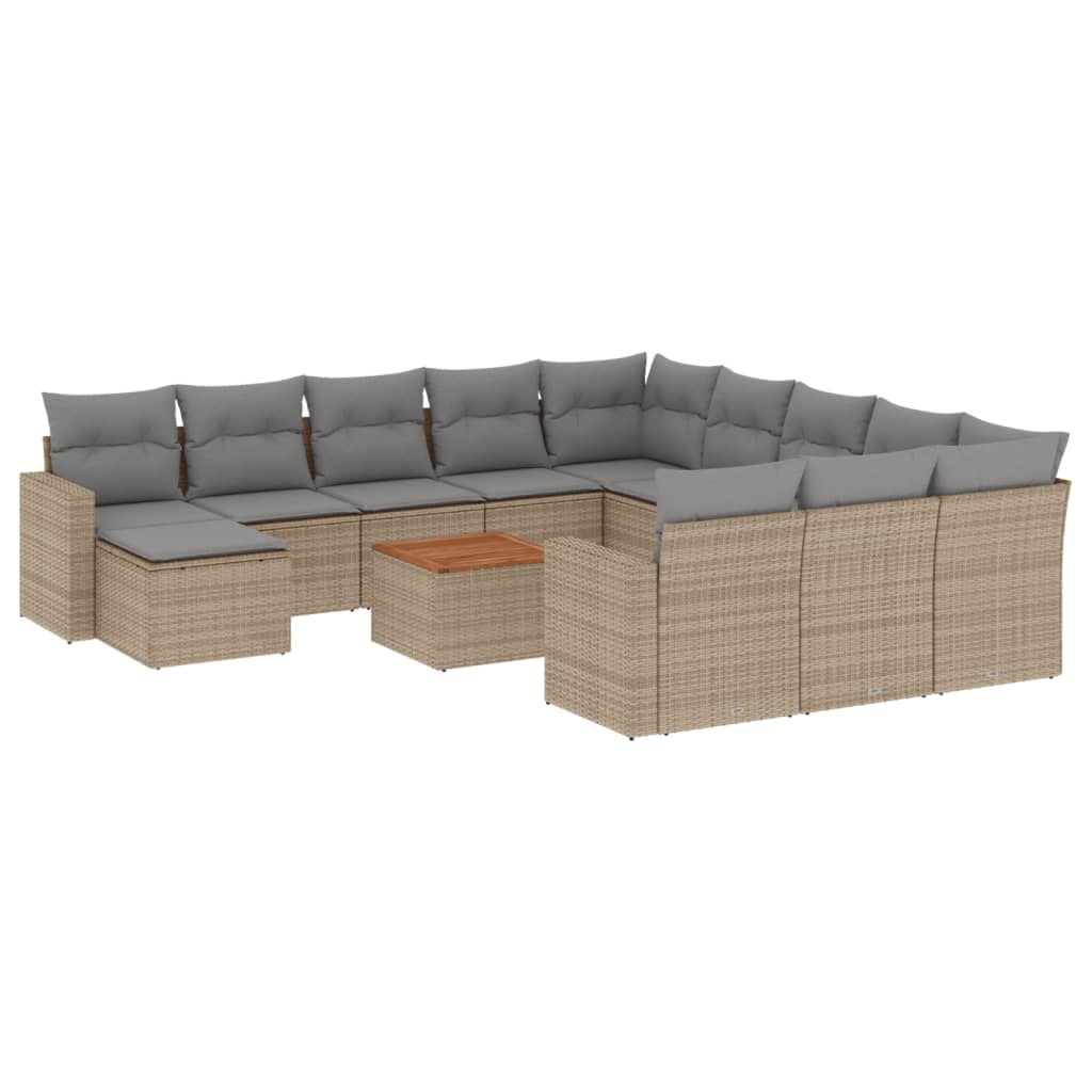 13-delige Loungeset met kussens poly rattan zwart