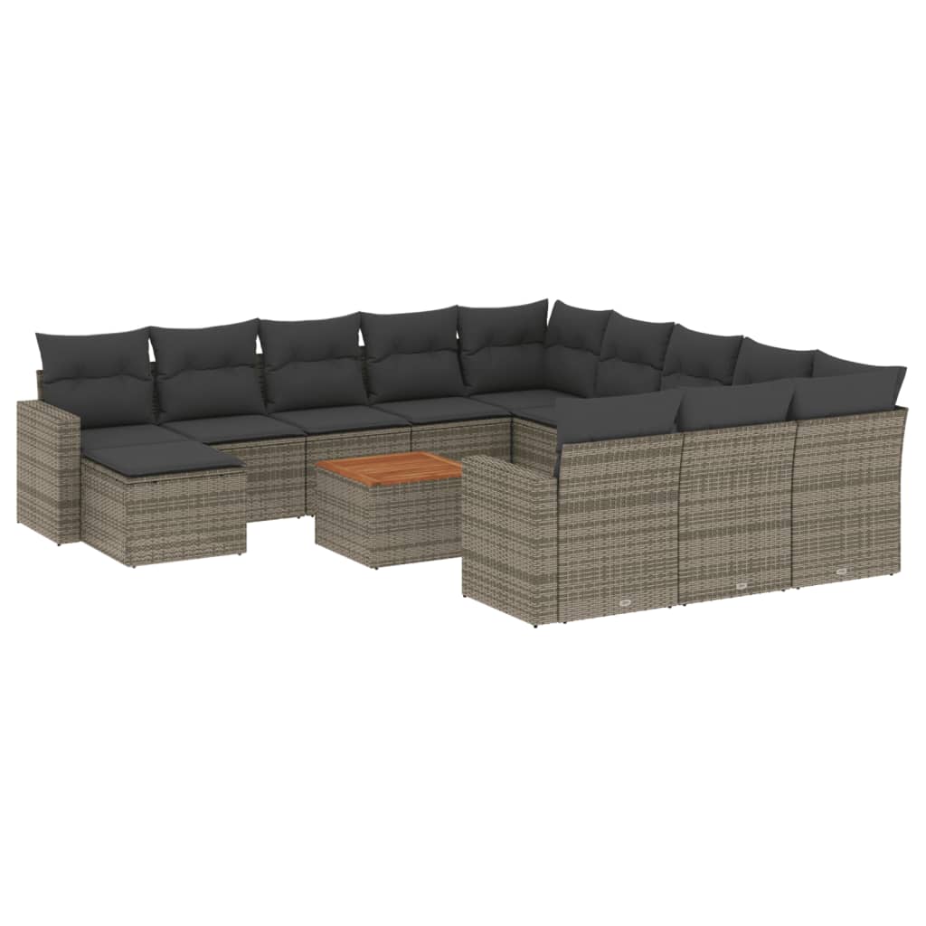 13-delige Loungeset met kussens poly rattan zwart