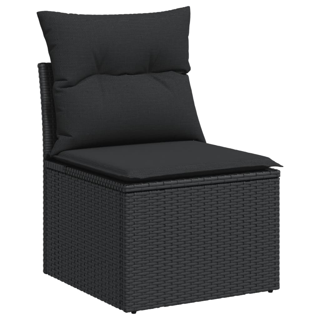 13-delige Loungeset met kussens poly rattan zwart