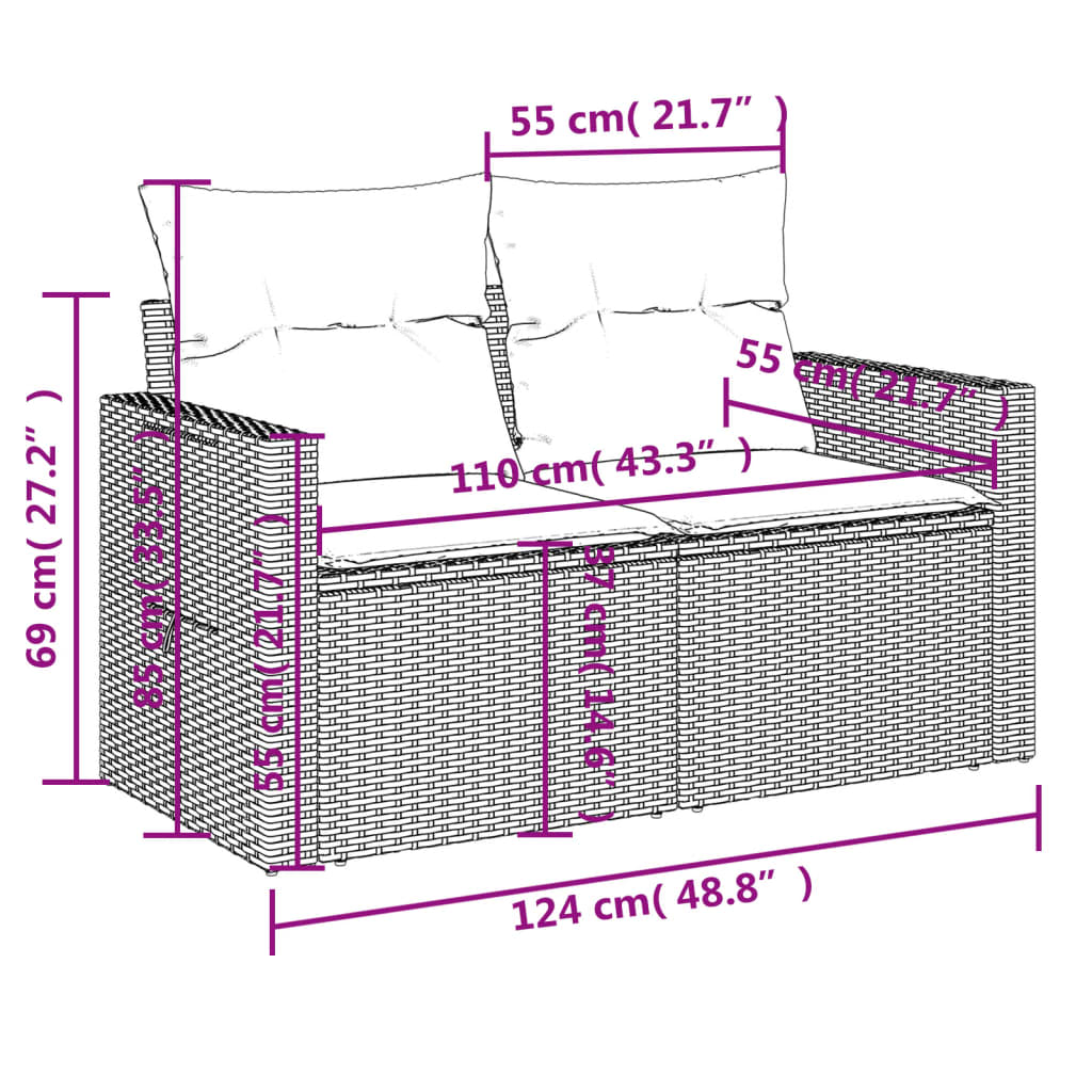 13-delige Loungeset met kussens poly rattan zwart