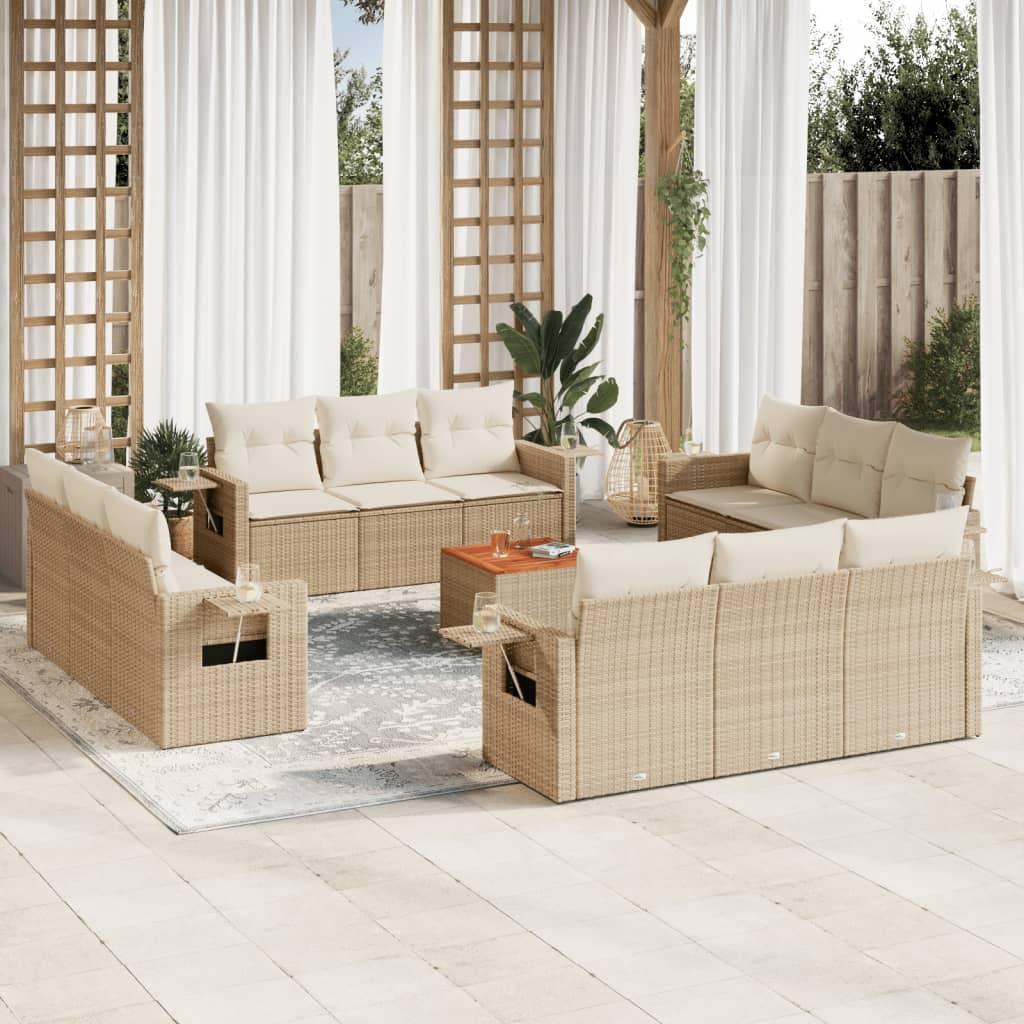 13-delige Loungeset met kussens poly rattan zwart