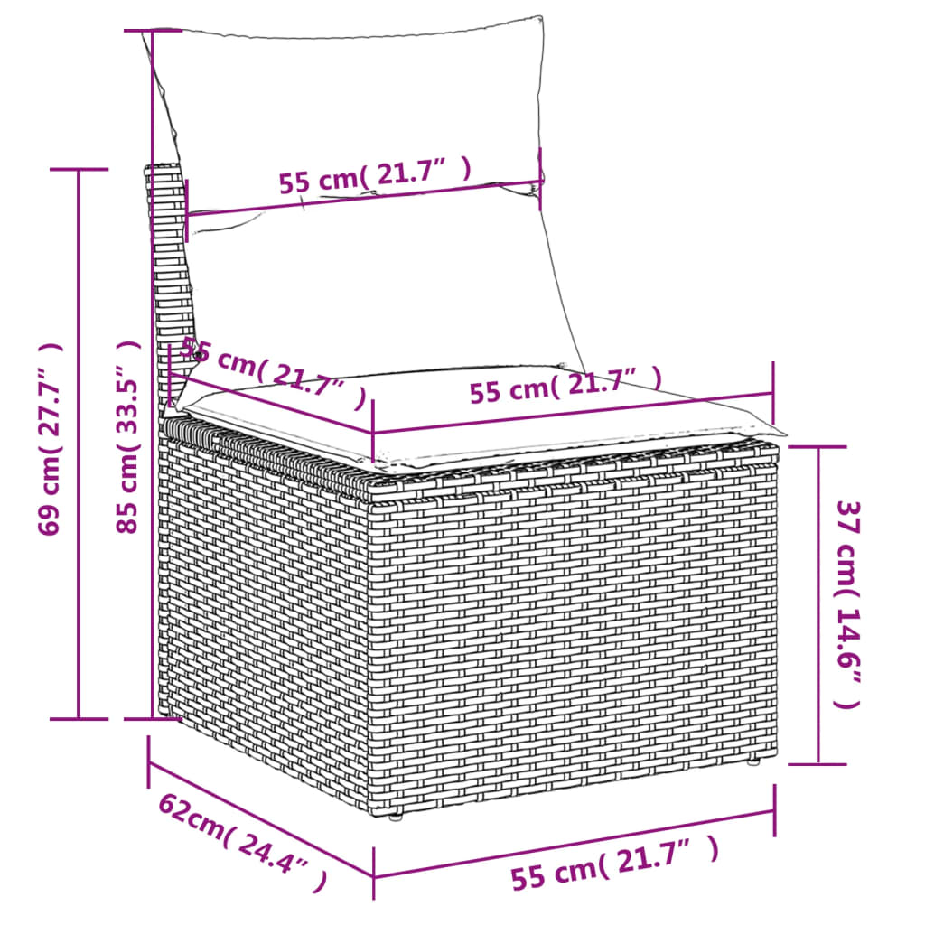 13-delige Loungeset met kussens poly rattan zwart