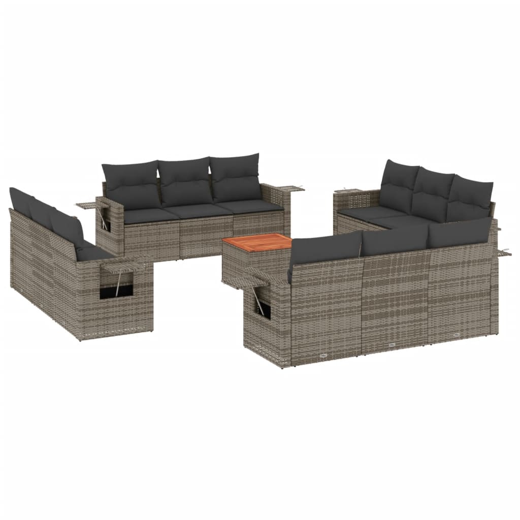 13-delige Loungeset met kussens poly rattan zwart