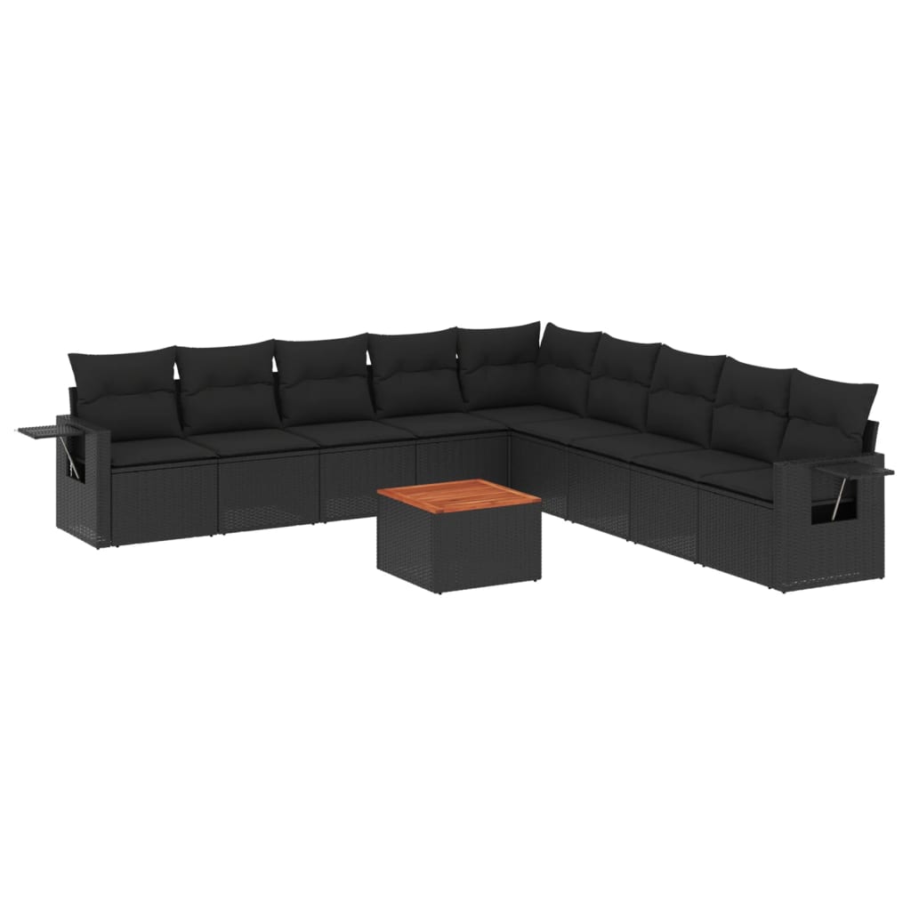 10-delige Loungeset met kussens poly rattan grijs