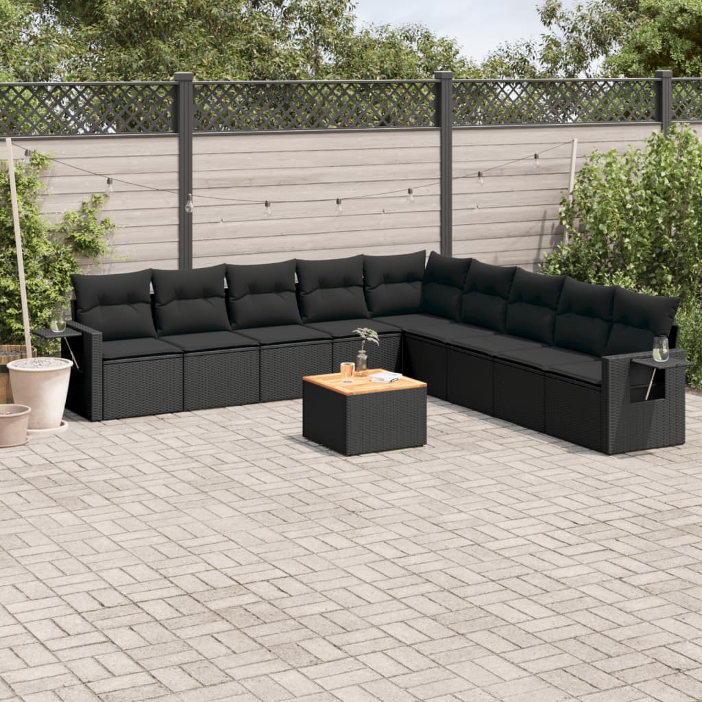 10-delige Loungeset met kussens poly rattan grijs