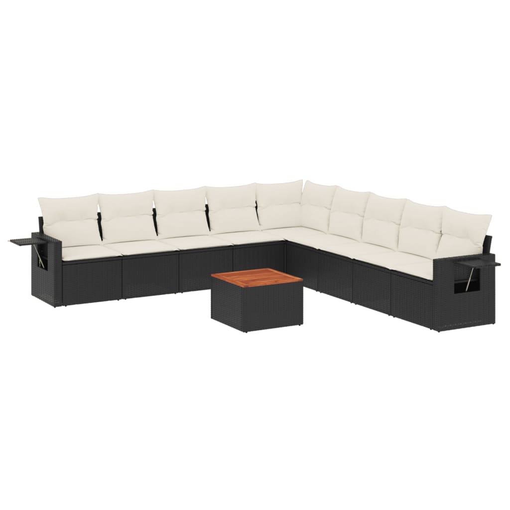 10-delige Loungeset met kussens poly rattan grijs