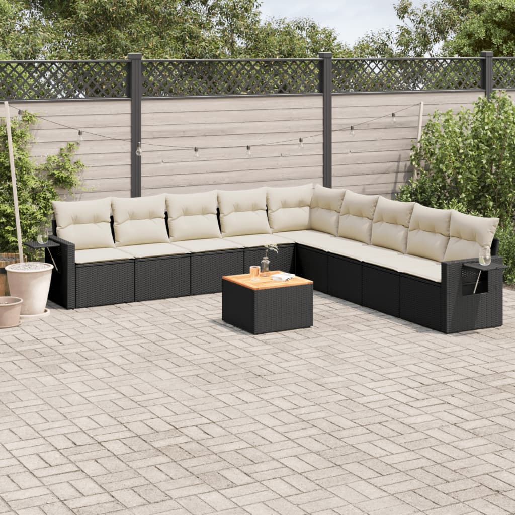 10-delige Loungeset met kussens poly rattan grijs