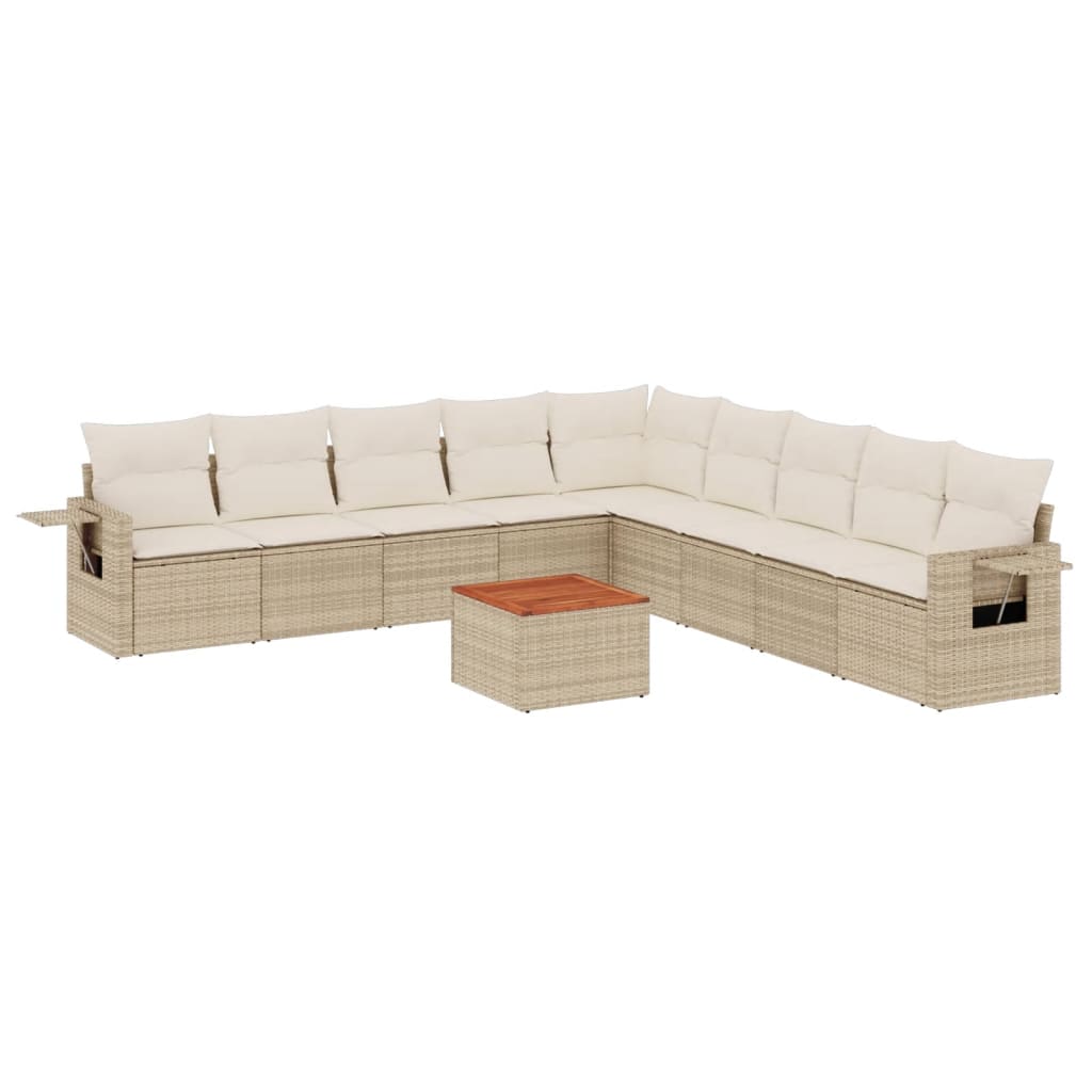 10-delige Loungeset met kussens poly rattan grijs