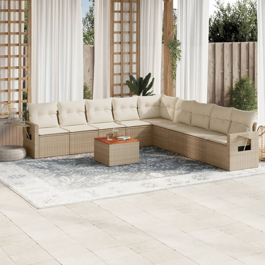 10-delige Loungeset met kussens poly rattan grijs