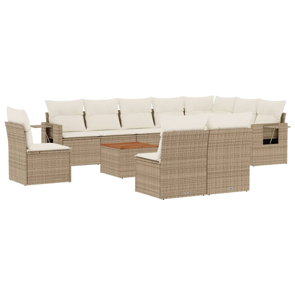 11-delige Tuinset met kussens poly rattan beige