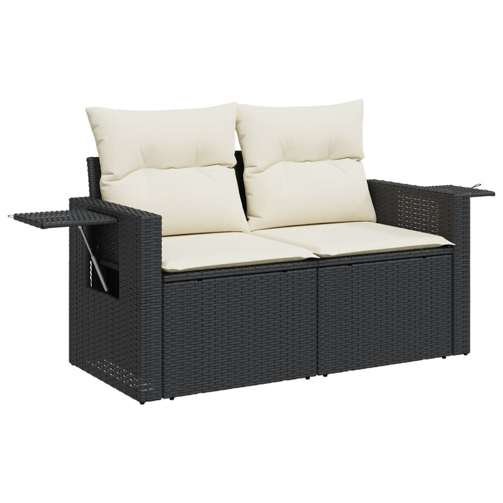 12-delige Loungeset met kussens poly rattan zwart