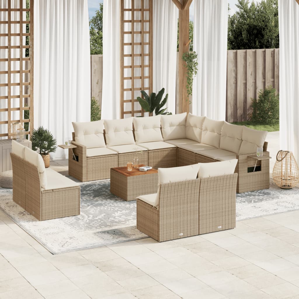 12-delige Loungeset met kussens poly rattan zwart