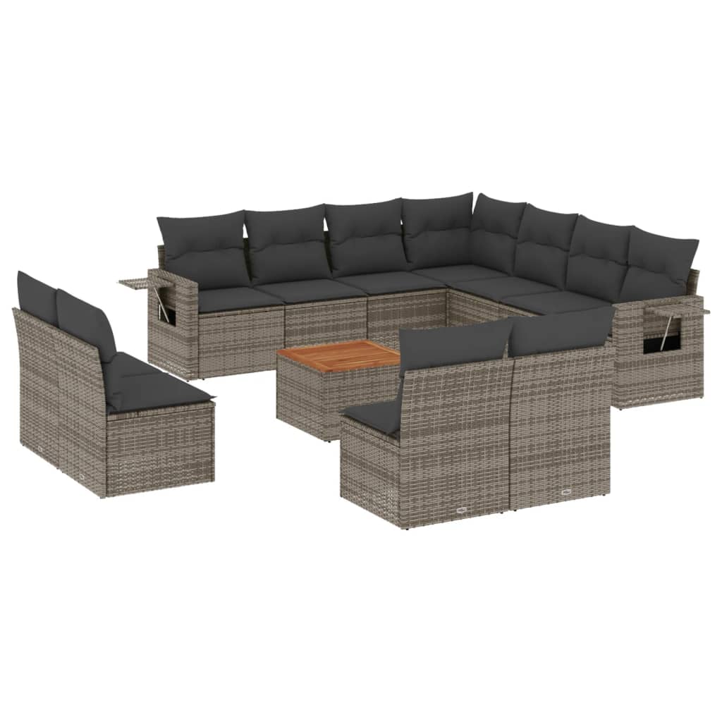 12-delige Loungeset met kussens poly rattan zwart