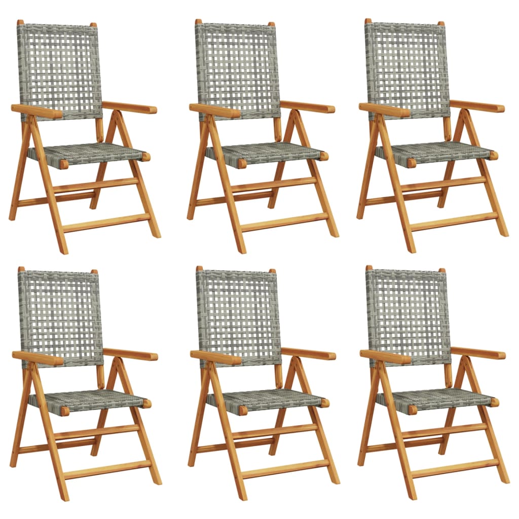 Tuinstoelen 6 st verstelbaar poly rattan en massief hout