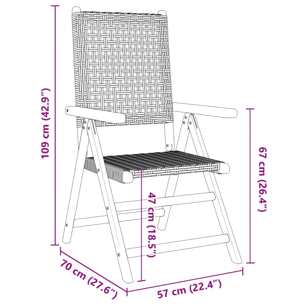 Tuinstoelen 6 st verstelbaar poly rattan en massief hout