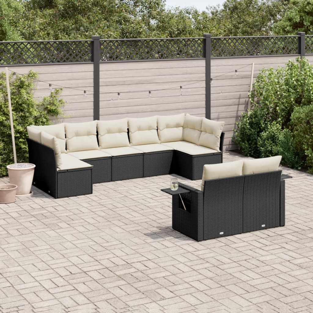 10-delige Loungeset met kussens poly rattan beige