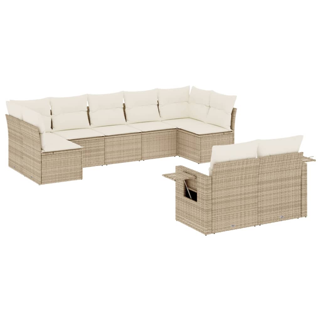 10-delige Loungeset met kussens poly rattan beige