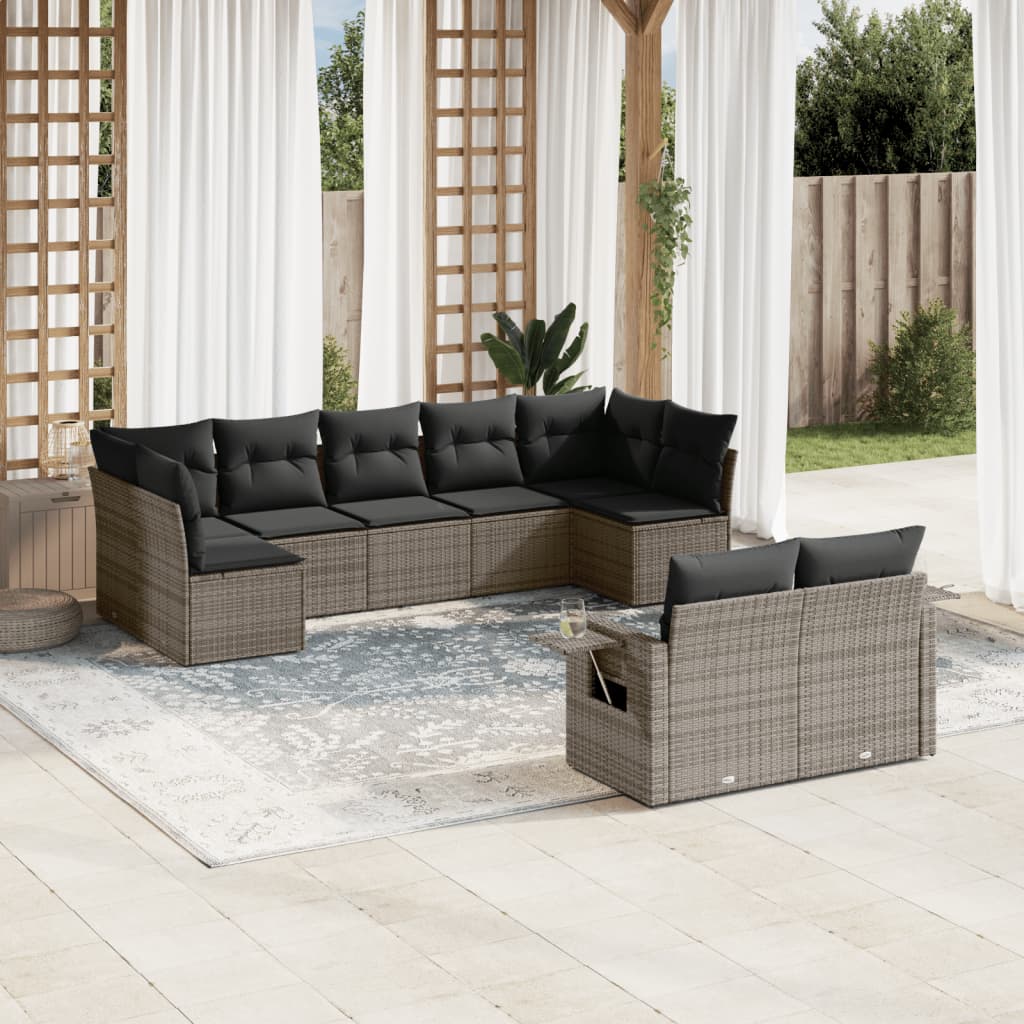 10-delige Loungeset met kussens poly rattan beige