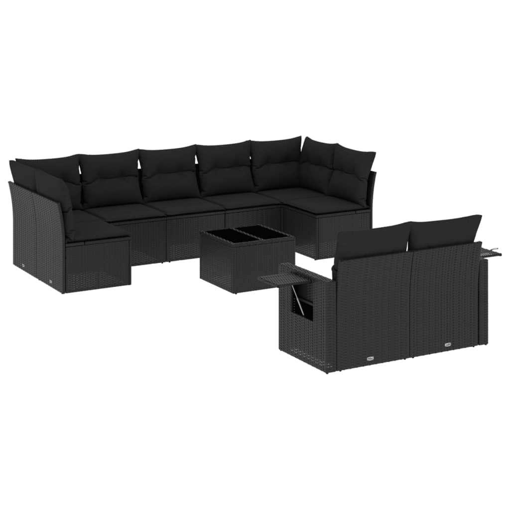 10-delige Loungeset met kussens poly rattan beige