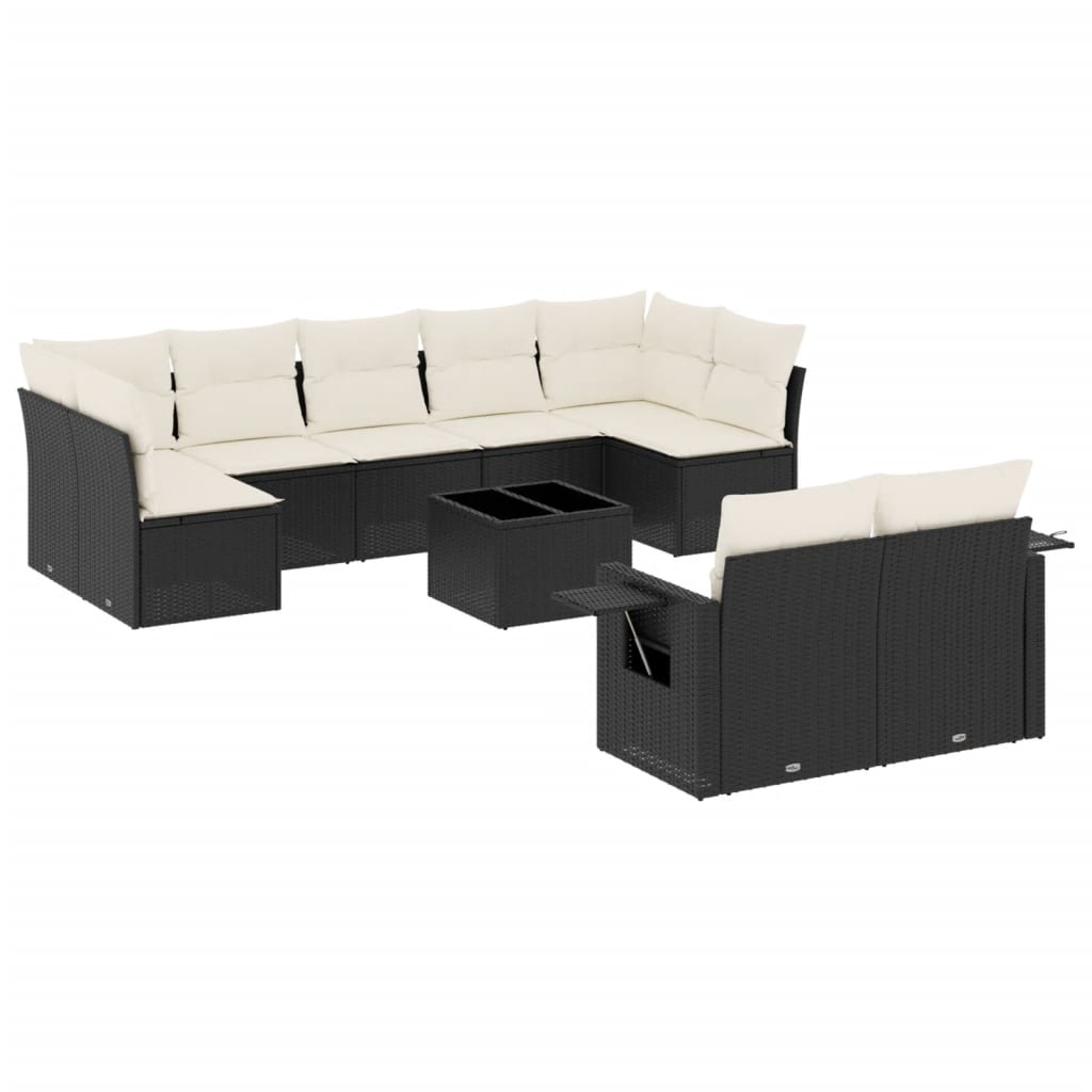 10-delige Loungeset met kussens poly rattan beige