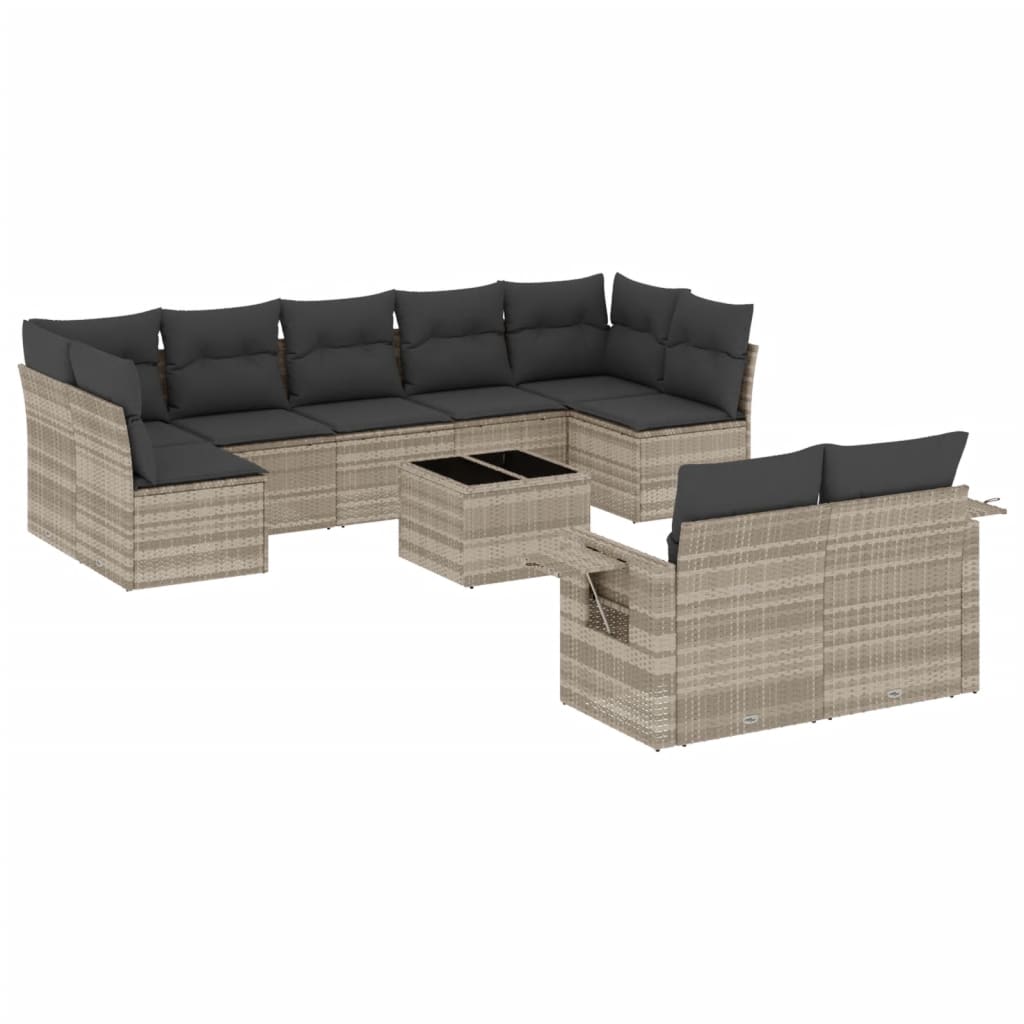 10-delige Loungeset met kussens poly rattan beige