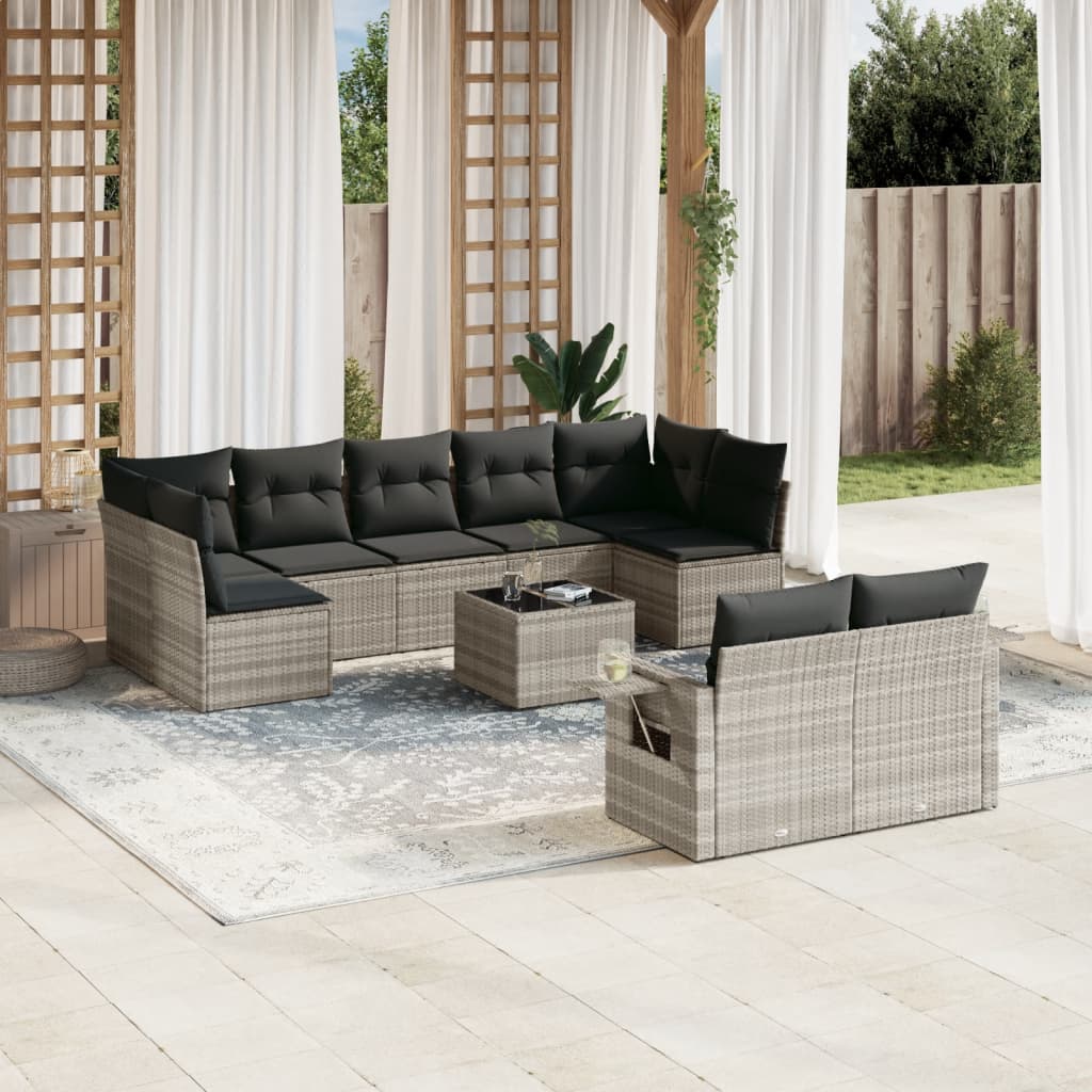 10-delige Loungeset met kussens poly rattan beige