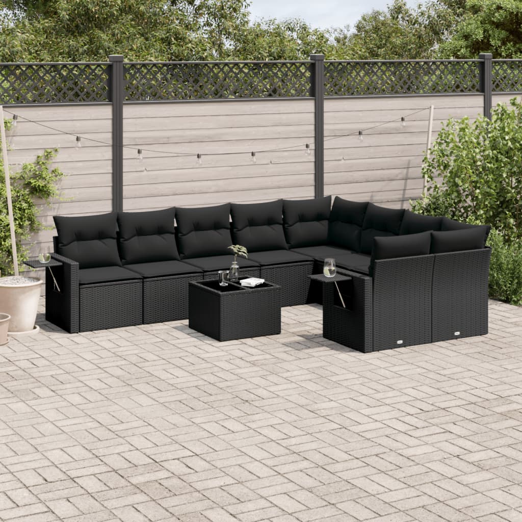 10-delige Loungeset met kussens poly rattan lichtgrijs