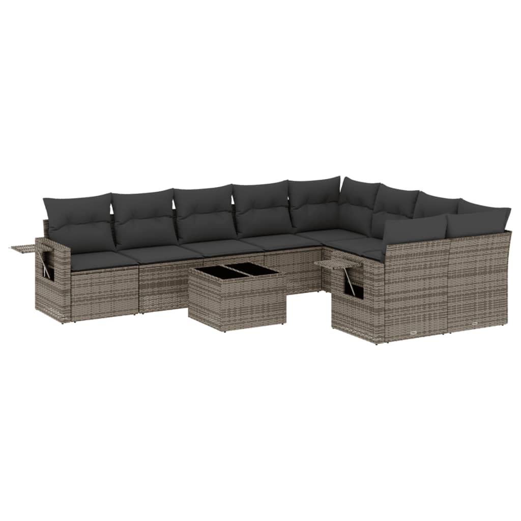 10-delige Loungeset met kussens poly rattan lichtgrijs