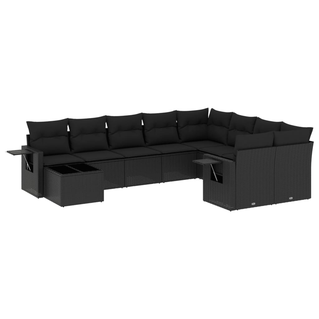 10-delige Loungeset met kussens poly rattan grijs