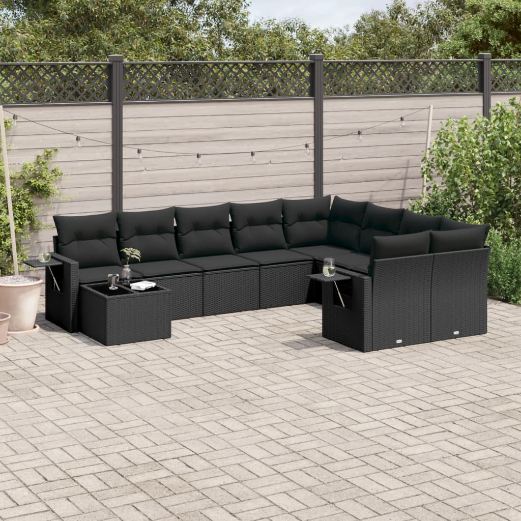 10-delige Loungeset met kussens poly rattan grijs