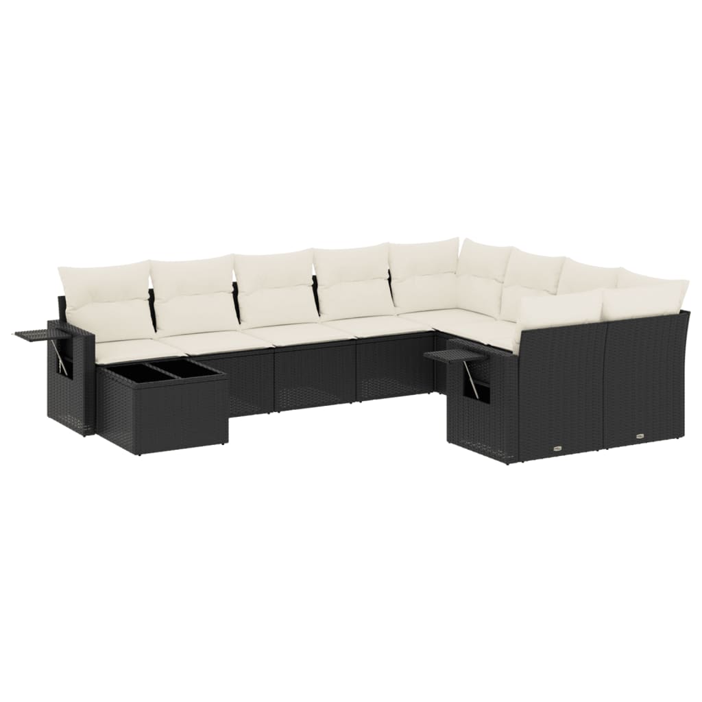 10-delige Loungeset met kussens poly rattan grijs