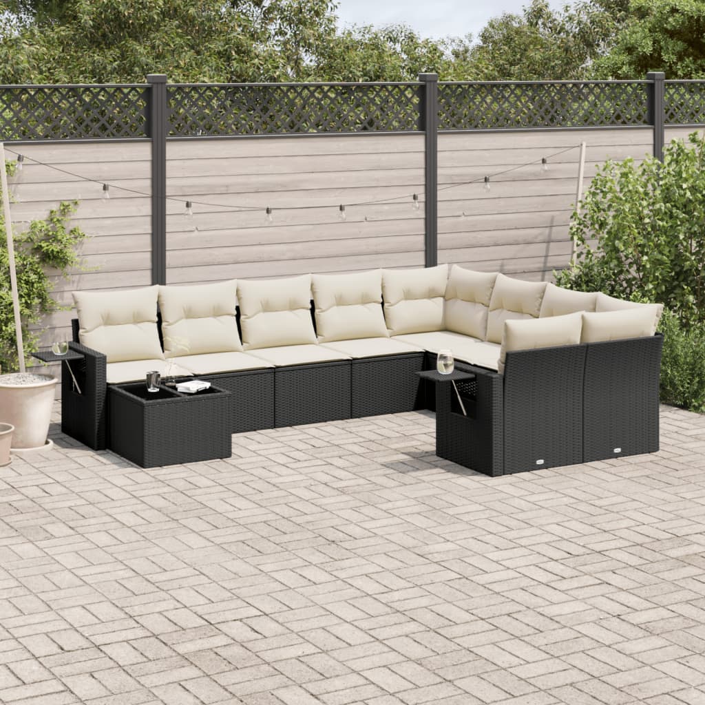 10-delige Loungeset met kussens poly rattan grijs