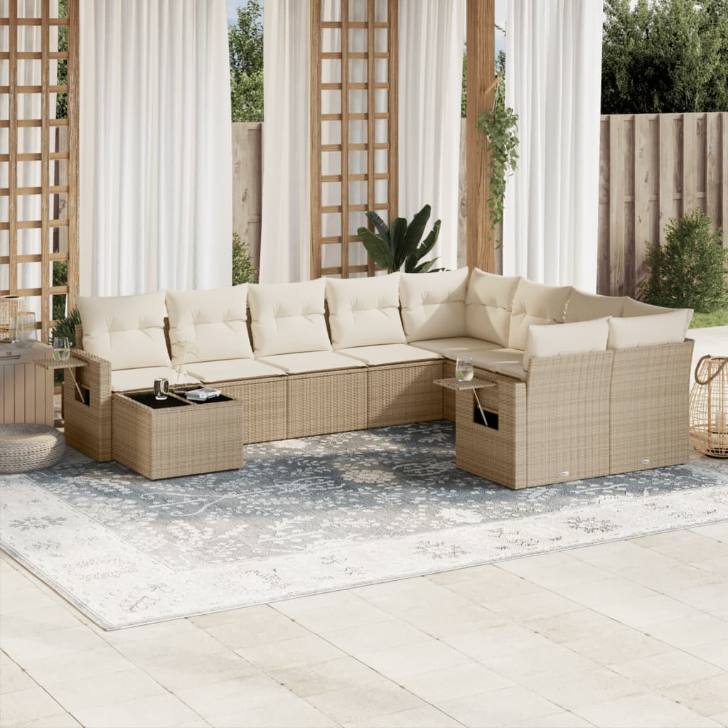 10-delige Loungeset met kussens poly rattan grijs