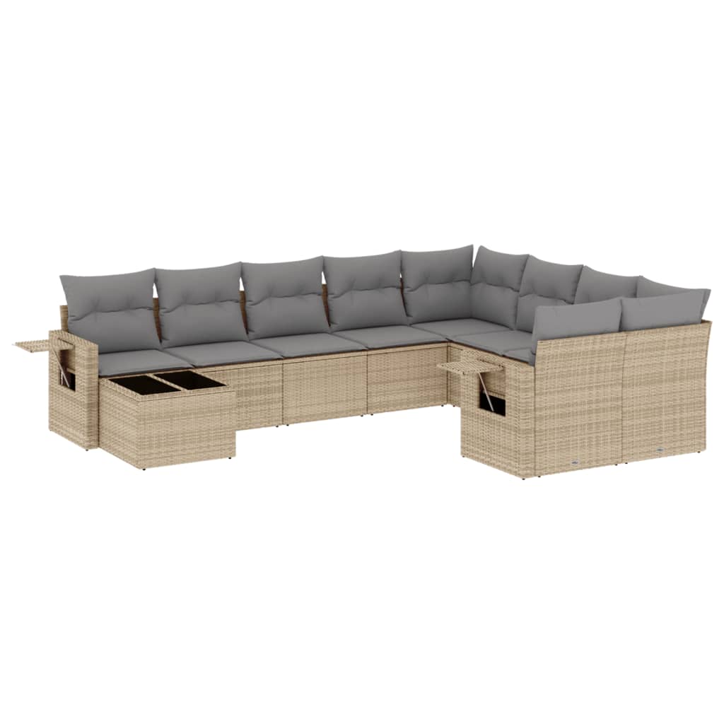 10-delige Loungeset met kussens poly rattan grijs