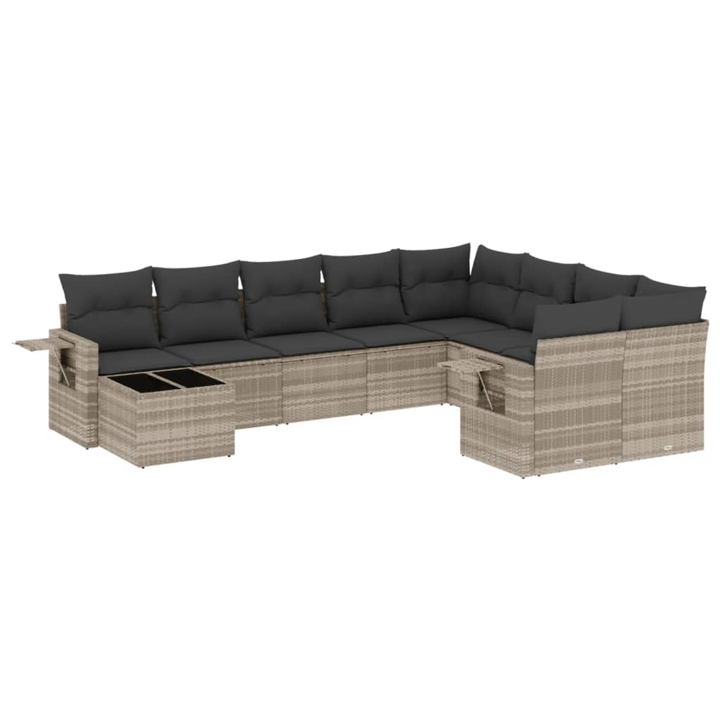 10-delige Loungeset met kussens poly rattan grijs