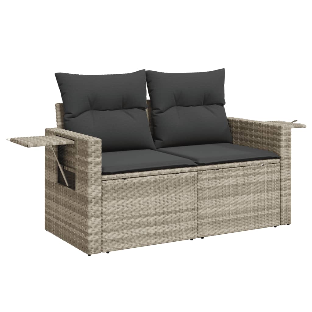 10-delige Loungeset met kussens poly rattan grijs