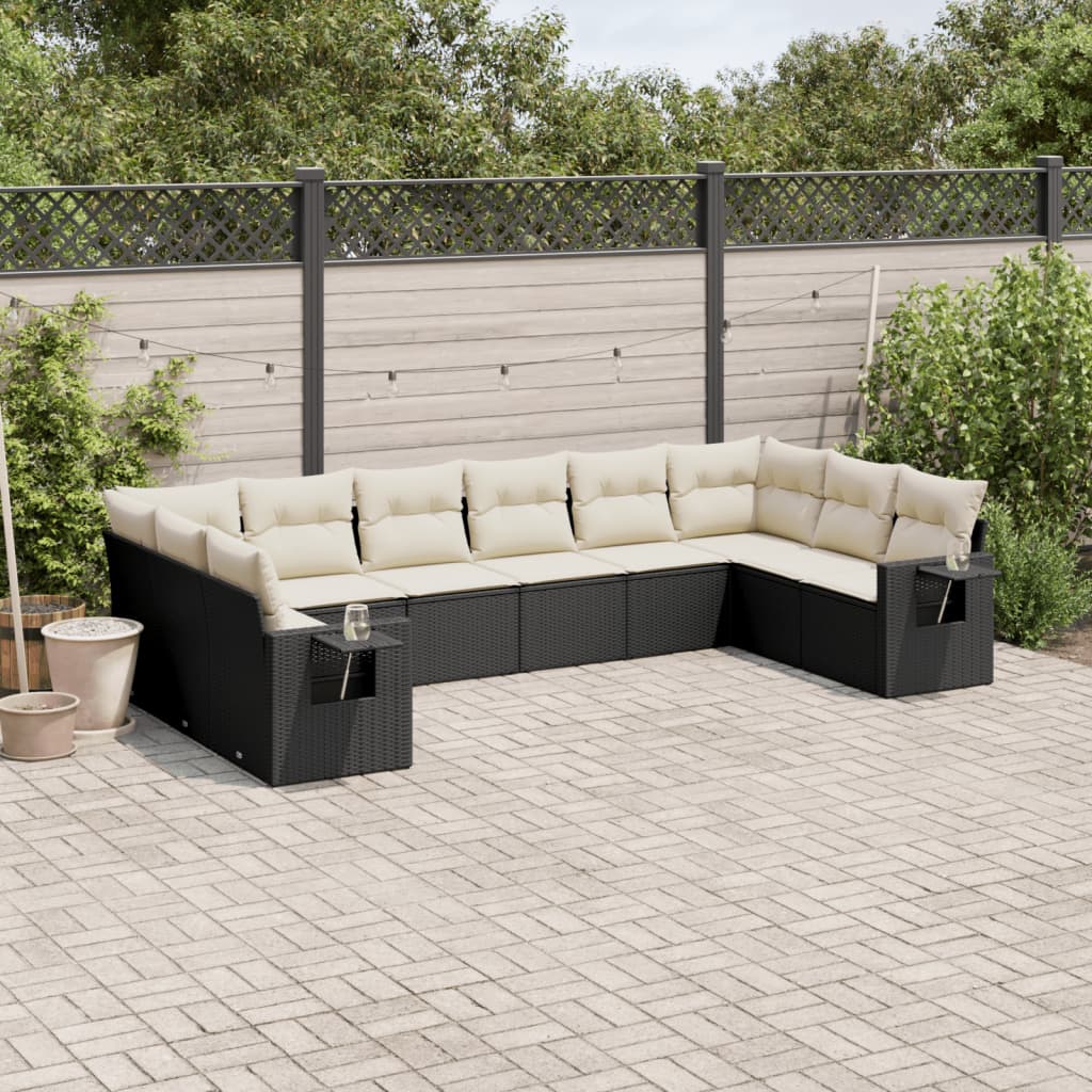 11-delige Loungeset met kussens poly rattan zwart