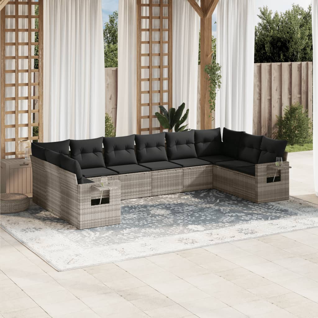 11-delige Loungeset met kussens poly rattan zwart