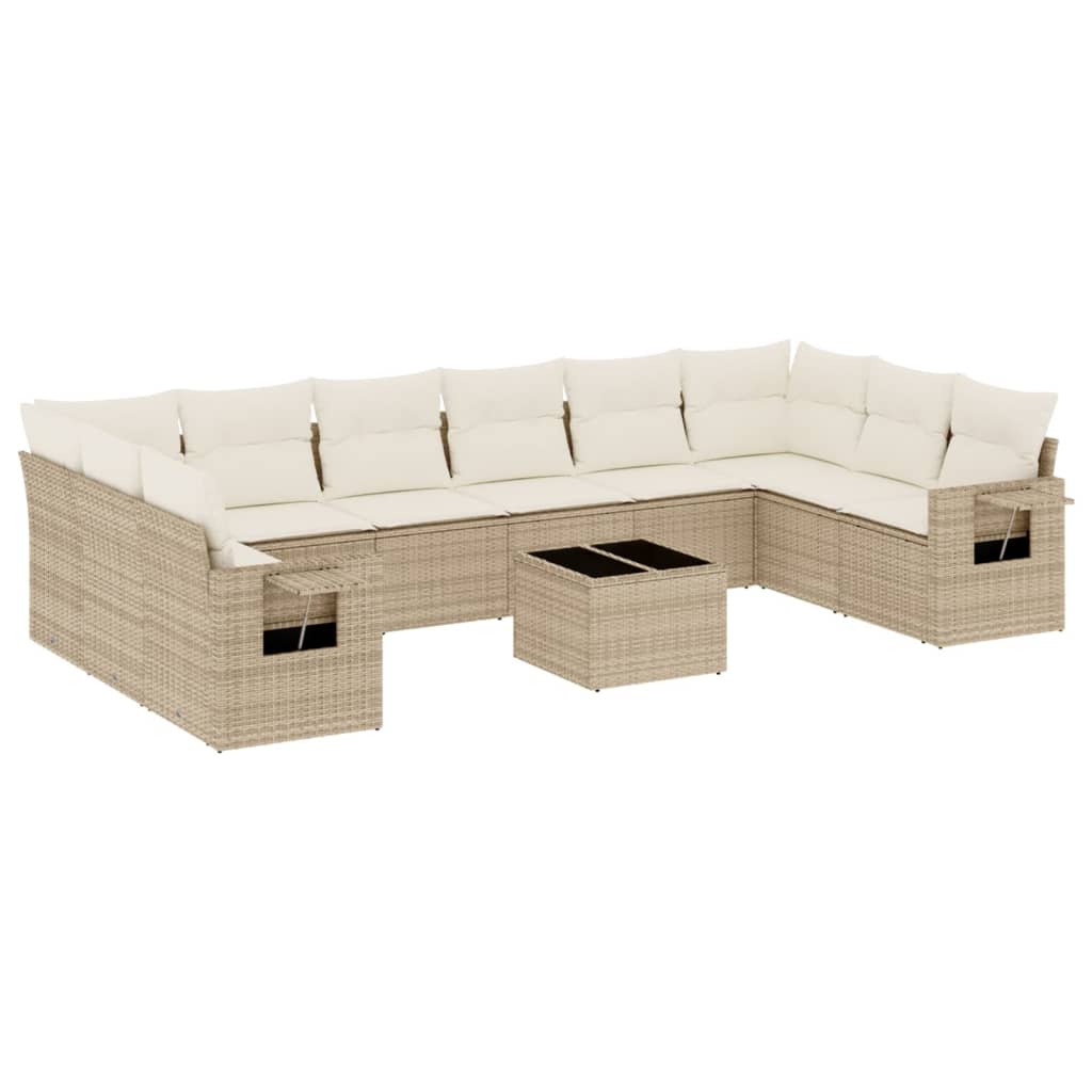 11-delige Loungeset met kussens poly rattan zwart