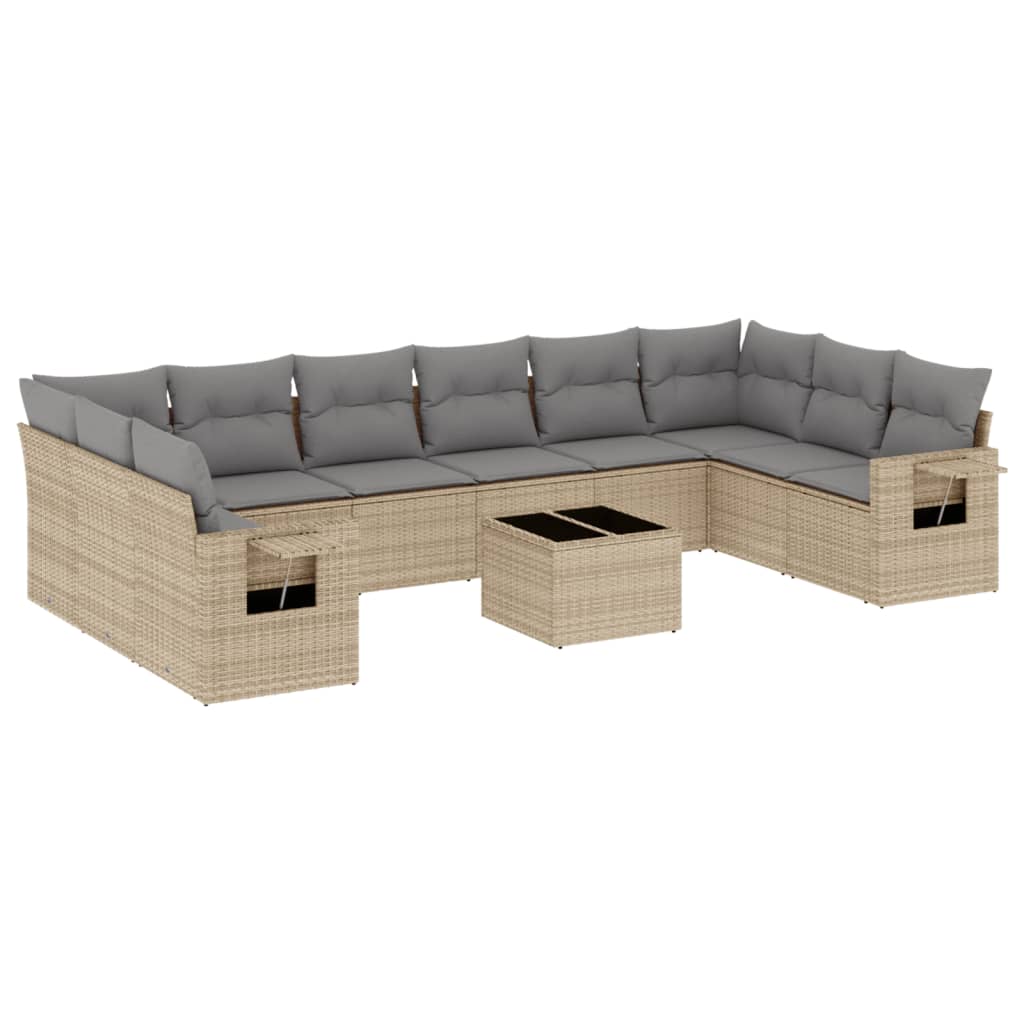 11-delige Loungeset met kussens poly rattan zwart