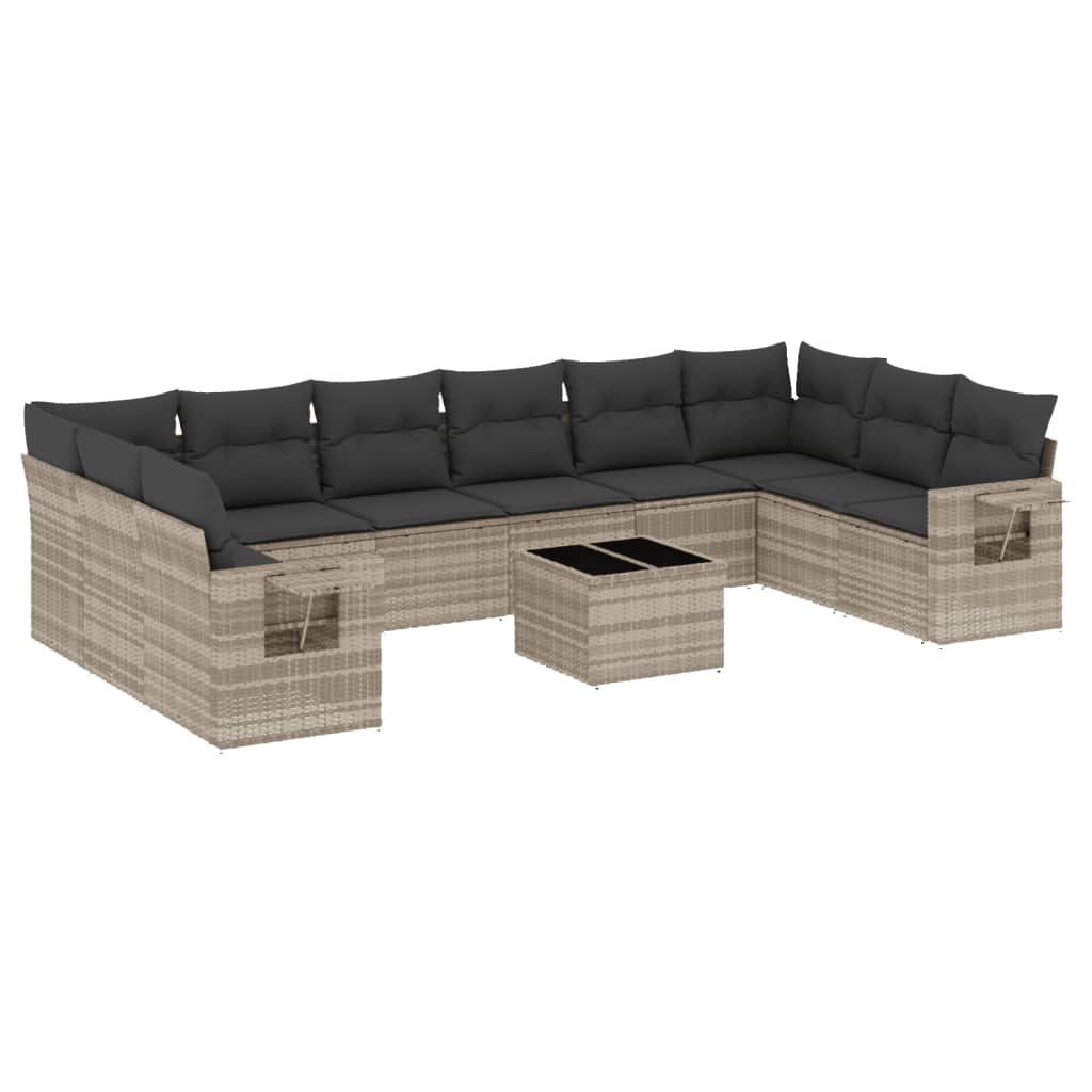 11-delige Loungeset met kussens poly rattan zwart